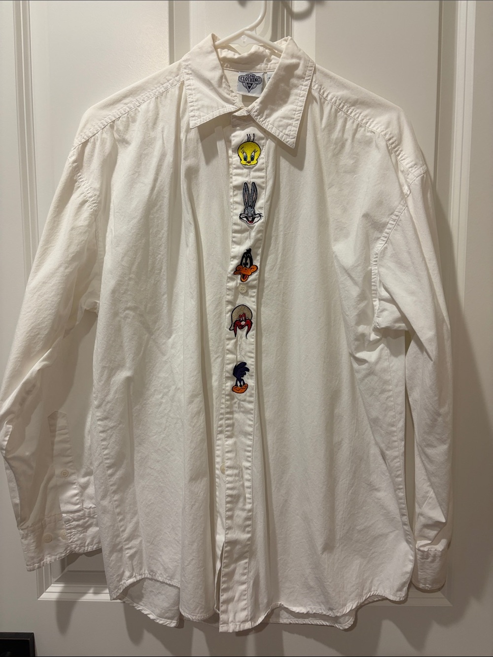 Looney Tunes Cartoon-Button White Shirt with Character Embroidery